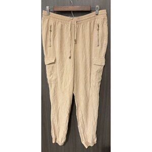 Womens size Large 100% Tencel Pants Joggers Zipper Pockets Drawstrings Tan NEW